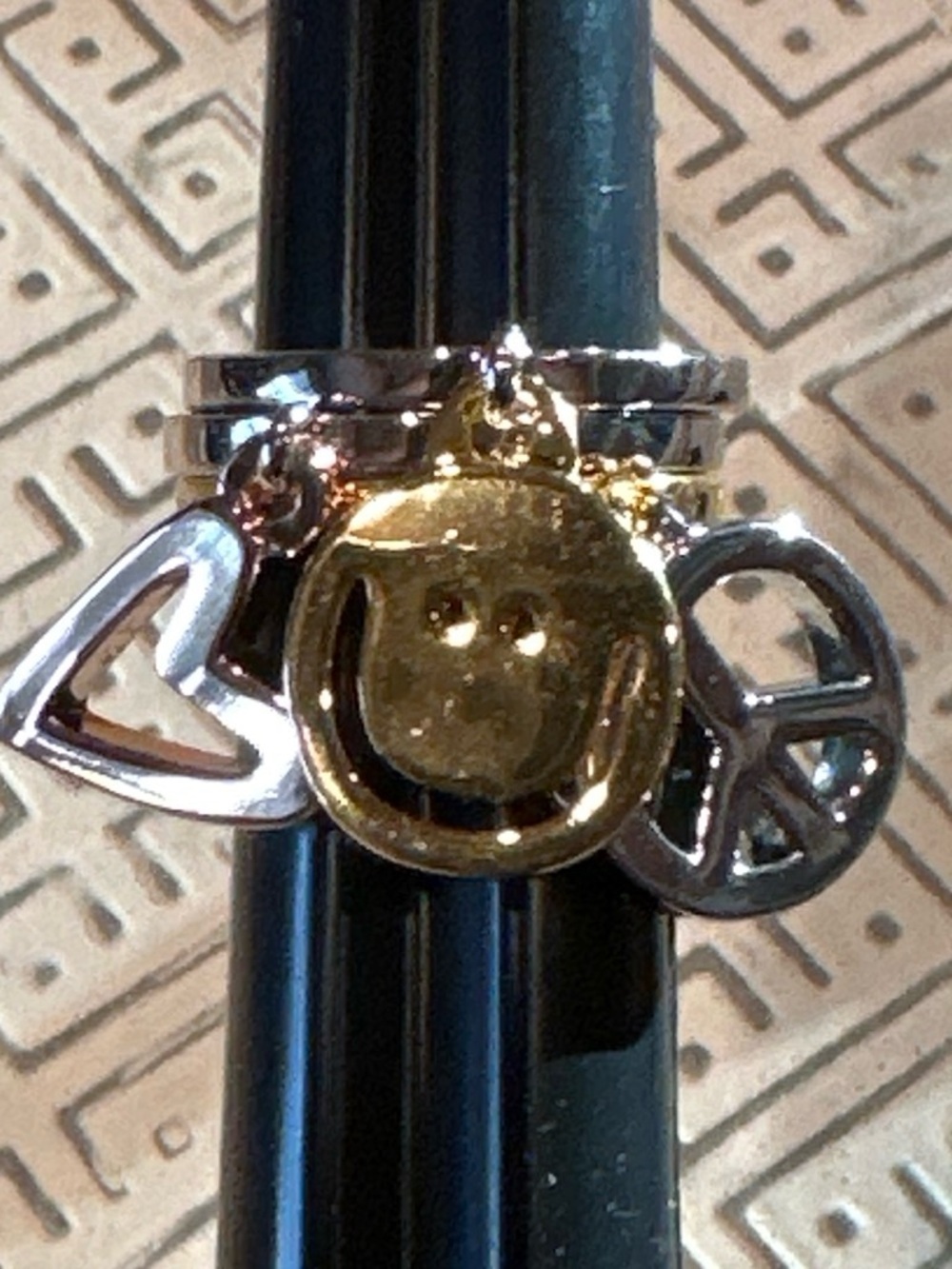 Peace Love World Charm Stack Rings Set/3 - Picture 2 of 6
